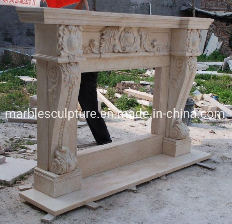 Indoor Home Decoration Stone Beige Mantel Marble Fireplace (SYMF-184)