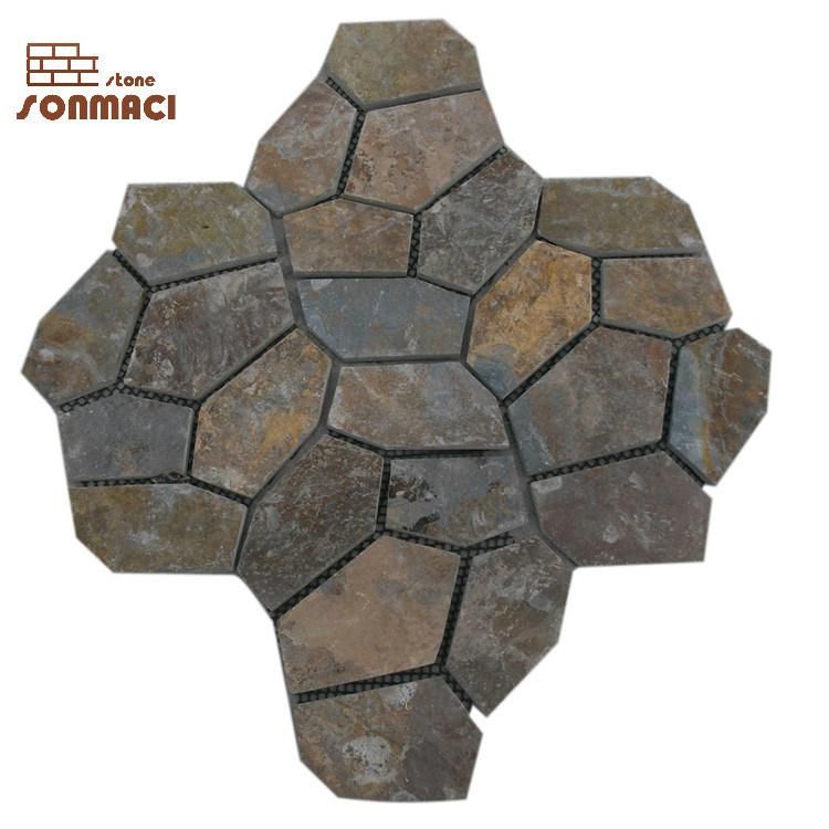 Natural Flagstone Mat Mesh Paving Stone Tile