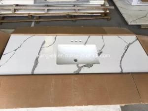 Sanitary Ware Calacatta Quartz Stone Vanity Top with Ceramic Sink