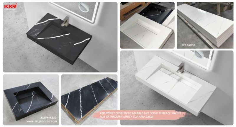 Carrara White Acrylic Solid Surface Artificial Stone Vanity Top for Hotel Bathroom