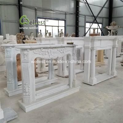 Europe Style Caverd Handmade White Marble Sculpture Fireplace Surround Stone Mantel