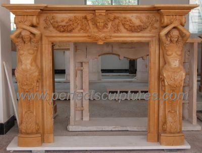 Stone Marble Limestone Fireplace Mantel with Carved Lady Statue (QY-LS202)