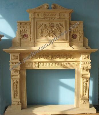 Egypt Beige Stone Marble Double Mantel Fireplace for Home Decoration (QY-LS275)