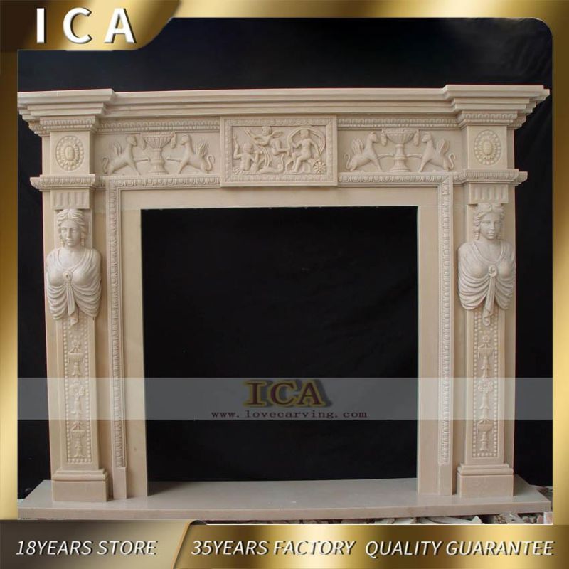 Modern Hand Carved Natural Stone White Marble Woman Fireplace