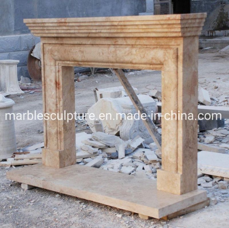 Simple Style Popular Home Decoration Beige Marble Fireplace (SYMF-078)