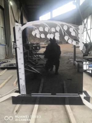 Tree Design Black Granite Stand Angel Engrave Monument Tombstone