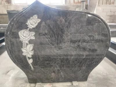 European Headstone Bahama Blue Monuments with Engraving Roses Factory Direct