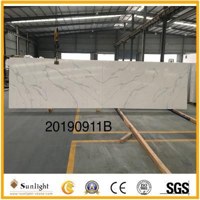 Popular Artificial Book Match Calacatta White Quartz Stone for Countertop