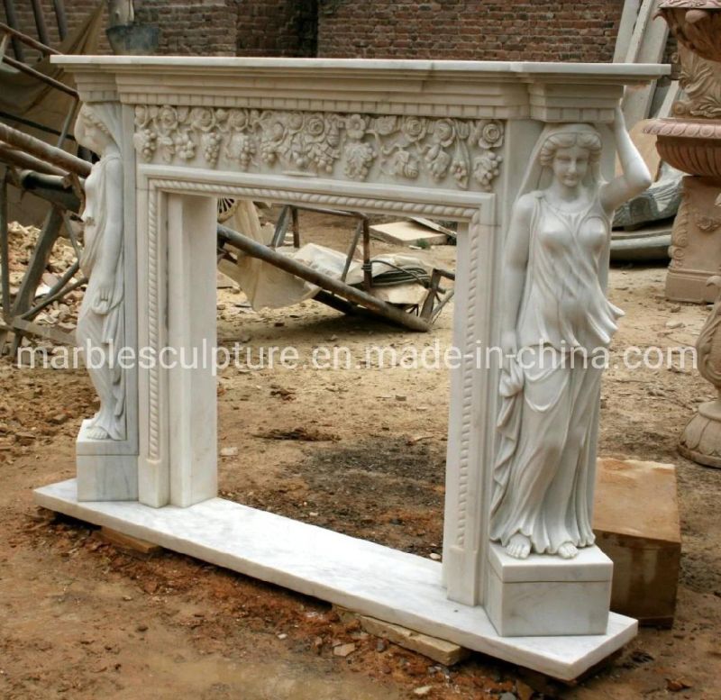 Hot Selling Elegant White Marble Fireplace Carved Figures (SYMF-243)