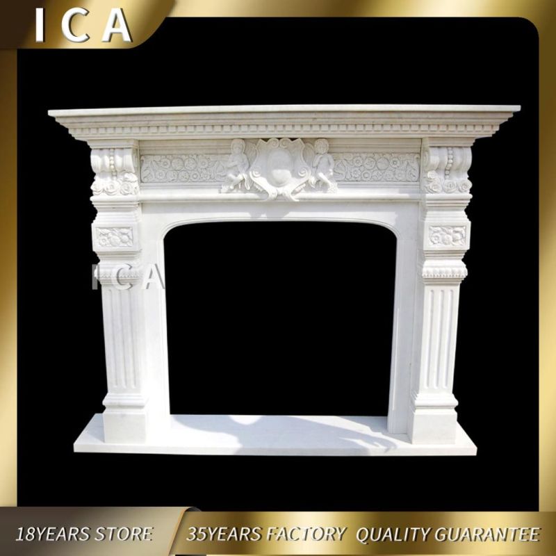 Decorative Large White Marble Stone Italian Fireplace Surround