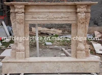 Classic Decoration Hand Carving Sculpture Beige Marble Fireplace (SYMF-059)