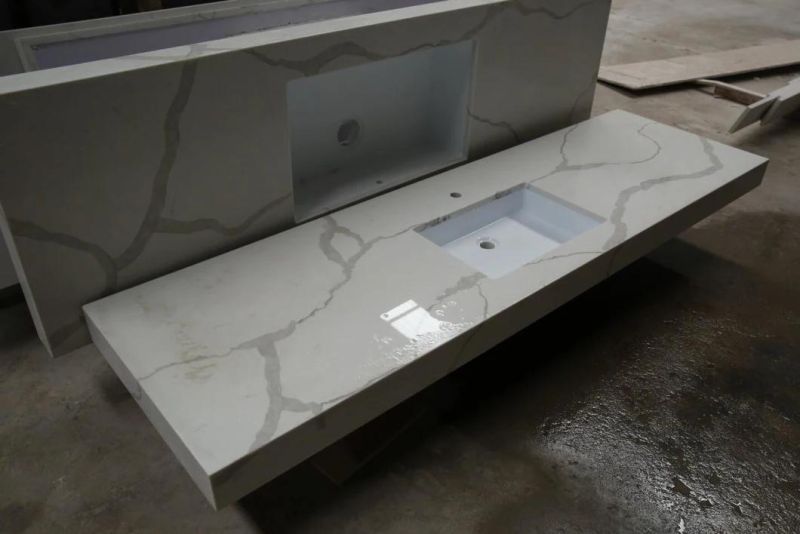 White Marble Look Kitchen Quartz Countertop Stone for Bathroom Vanity Countertop