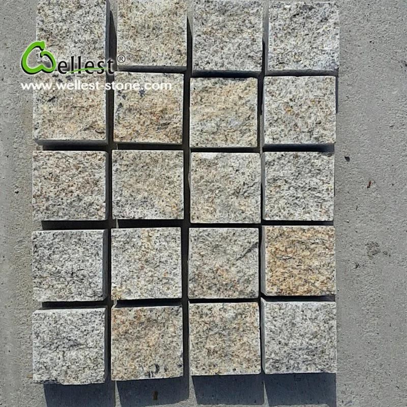 Natural Rusty Granite Rough Paving Cube Stone Meshed, Cobble Setts, 5X5X5cm