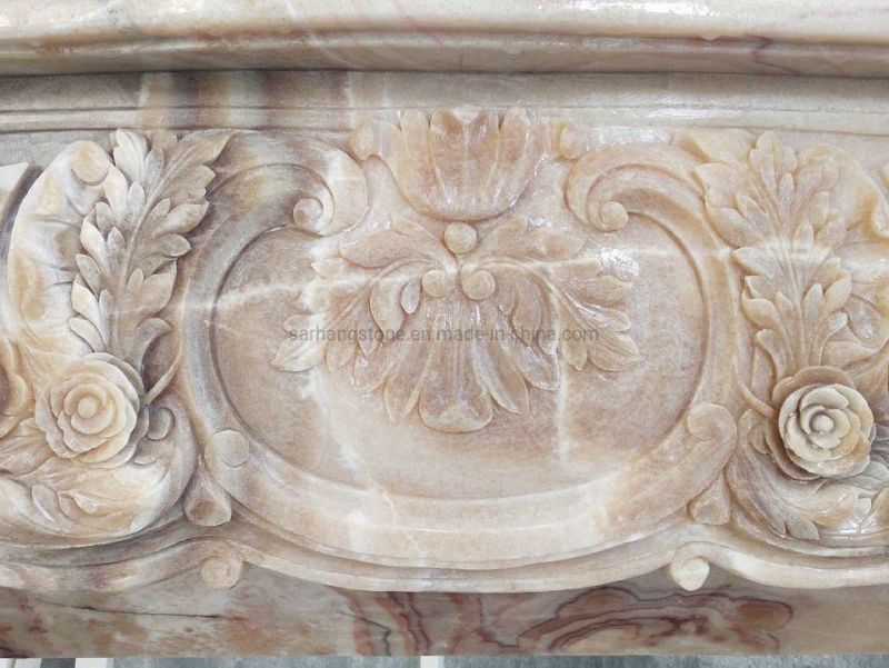 Golden Color Marble Onxy Stone Mantle Marble Fireplace Mantle