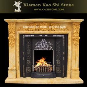 Beige/Yellow Marble Fireplace Mantels /Stone Fireplace Mantel Surround Sculpture