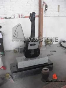 American Style Guitar Carved Black Granite Tombstone / Headstone