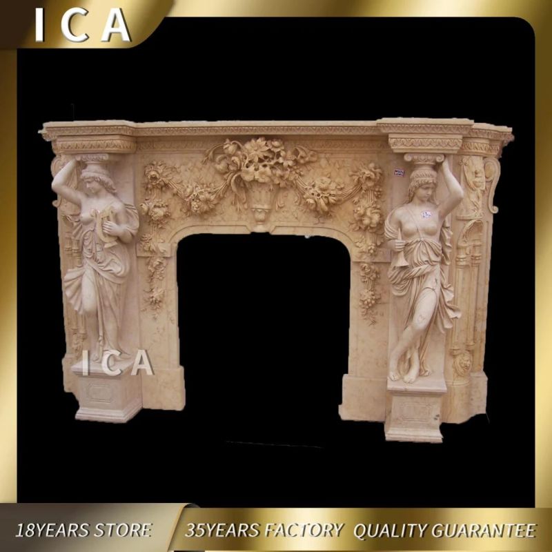 Exquisite Figure Carving Indoor Decorative White Marble Fireplace Surround