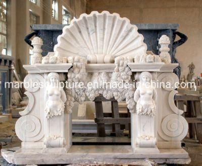 Ocean Theme Design Carved Lady Figure White Marble Fireplace (SYMF-130)