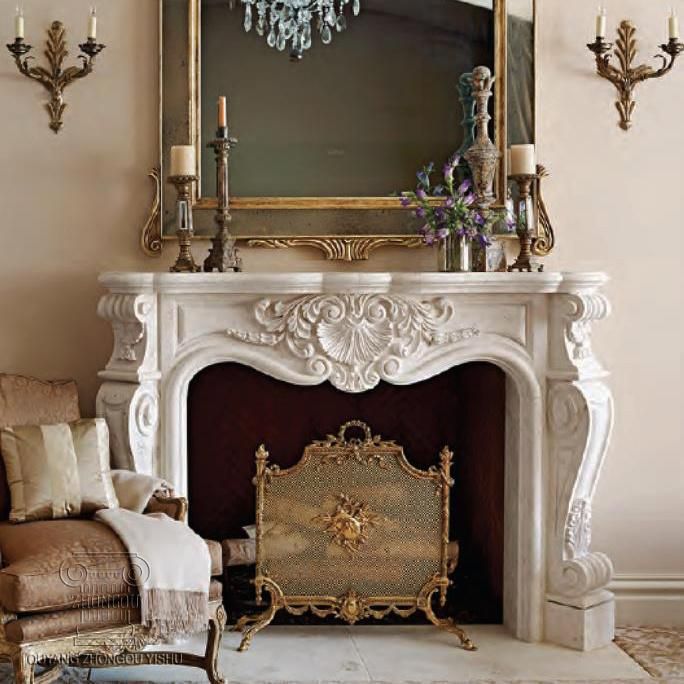 French Style Natural White Marble Fireplace for Home Decoration
