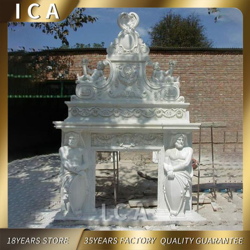 High Quality Indoor Decoration Marble Stone Fireplace with Sculpture