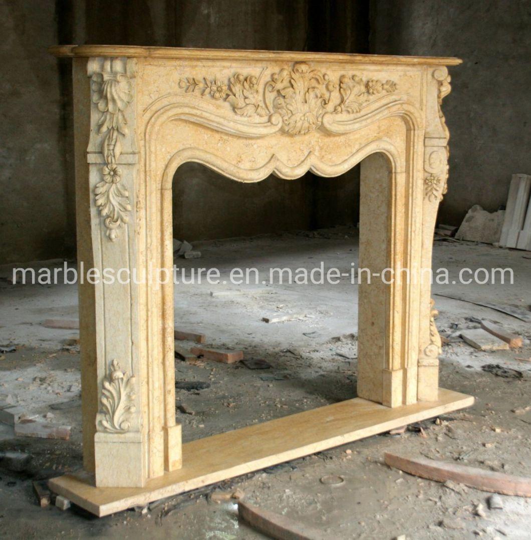 Factory Wholesale in Stock Beige Stone Marble Fireplace (SYMF-239)