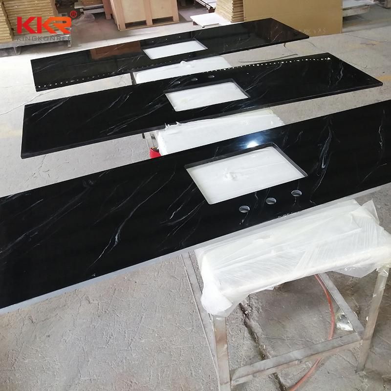 Kingkonree Customized Artificial Stone Sparkle Black Quartz Kitchen Countertop