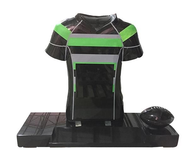 Customized Black Rugby Jersey Upright Headstone with Granite Ball