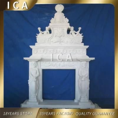 Chinese White Marble Sculpture Fireplace European Contemporary Fireplace