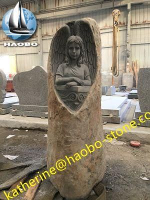 Basalt Grave Monument Customized Upright Angel Gravestone