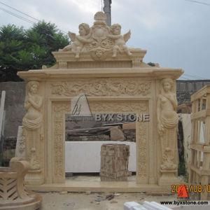 Beige Marble Fireplace Mantel for House Decoration