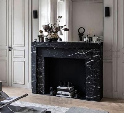 Hand Carve Nero Marquina Black Marble Fireplace Surround