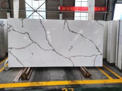 White Calacatta Quartz Stone Slab with Veins Like Trees for Decoration