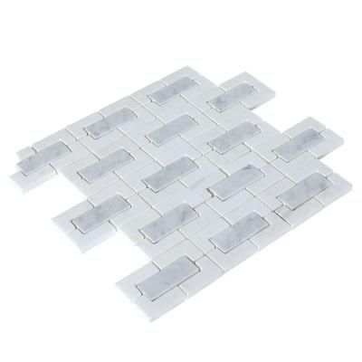 Blue Square Insert White Ground Marble Mosaic
