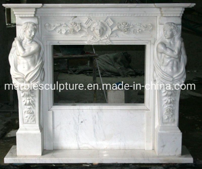 Antique Western Style White Marble Fireplace Carved Figures (SYMF-141)
