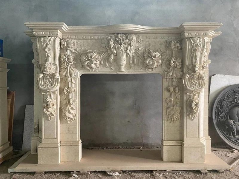 Modern Indoor Freestanding Luxury White Marble Fireplace Surround