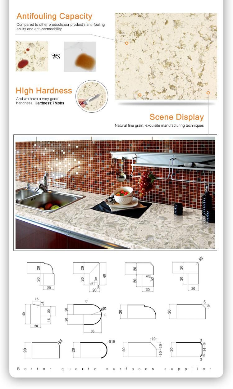 Good Price Yellow Color Artificial Quartz Countertops for Kitchen