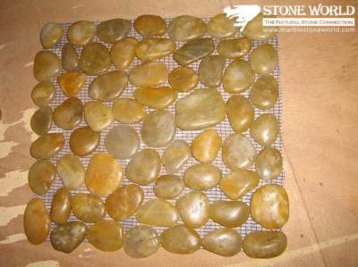 Natural Yellow Pebble Stone on Mesh for Wall &amp; Swimming Pool