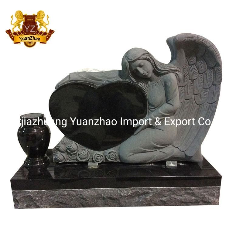 Graveyard Decoration Sculpture China Black Granite Monument Hand Carved Stone Angel Granite Tombstone