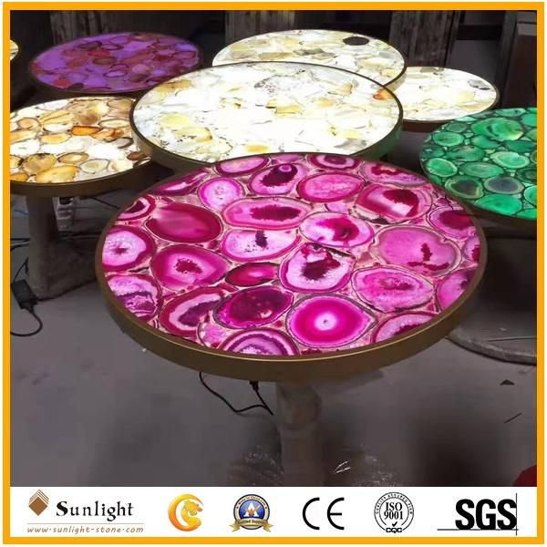 Custom Polished Italian Calacatta White Marble Round Desk, Table Tops