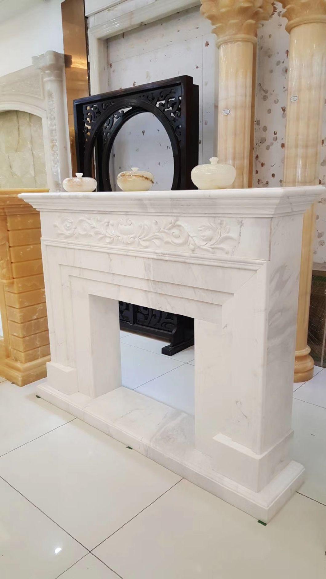 Hand Carved Classic White Marble Fireplace for Home Decoration