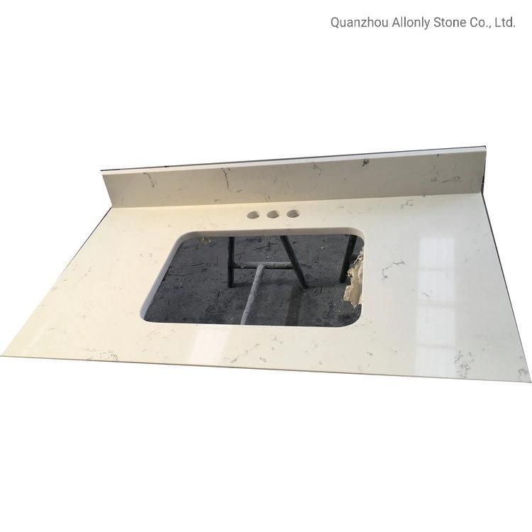 Precut Corian Surface Beige Quartz Stone Vanity Top with Sink