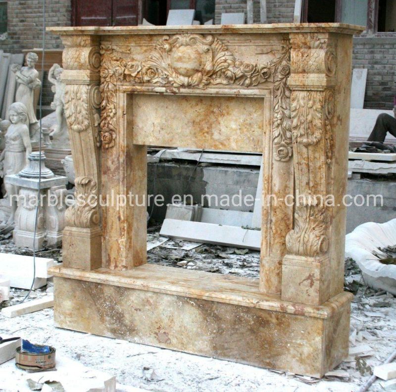 Hot Selling Indoor Decoration Marble Carved Fireplace (SYMF-205)