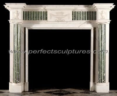 Antique Colored Marble Fireplace Mantel with Green Column Pillar (QY-LS720)