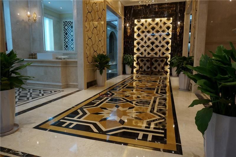 Natural Marble Design Water Jet Flower Pattern Marble Inlay