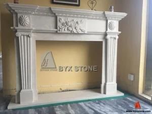 Crema Ultraman Marble Flower Carving Fireplace for Indoor Decoraction