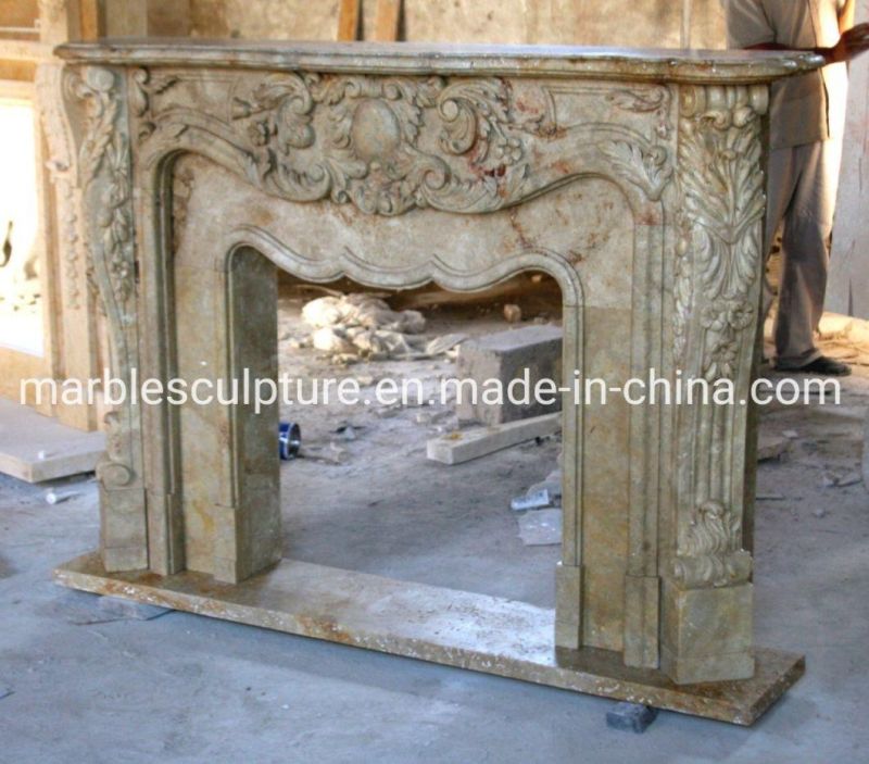 Indoor Decoration Hand Carving Marble Fireplace with Surround Flowers (SYMF-113)