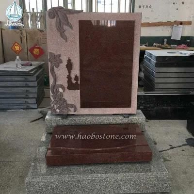 Chineses Style Tombstone Red Granite Monument Headstone