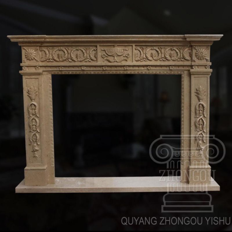 Good Quality Marble Fireplace Simple Partten White Mantel Egypt Beige Marble Fireplace