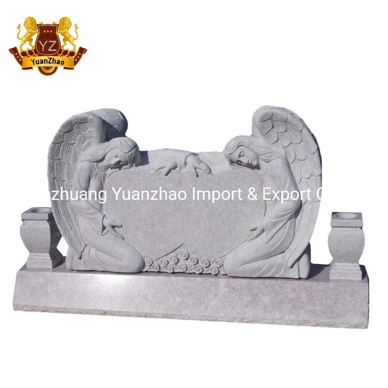 Graveyard Decoration Sculpture China Black Granite Monument Hand Carved Stone Angel Granite Tombstone