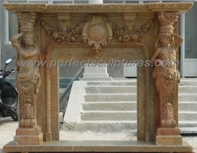 Antique Statuary Limestone Fireplace with Old Man Statue (QY-LS447)